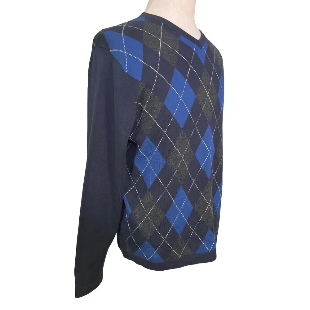 Banana Republic Argyle Sweater Mens Medium Blue Cotton Crew Neck NWT